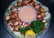 Suculent fresh local sea scallop wraps baked to perfection and served with our south west hoarse radish dipping sauce